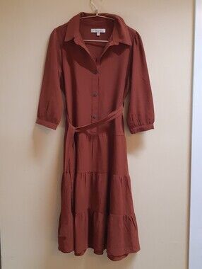 Monteau Los Angeles Tiered Dress in Rusty Brown Size Medium